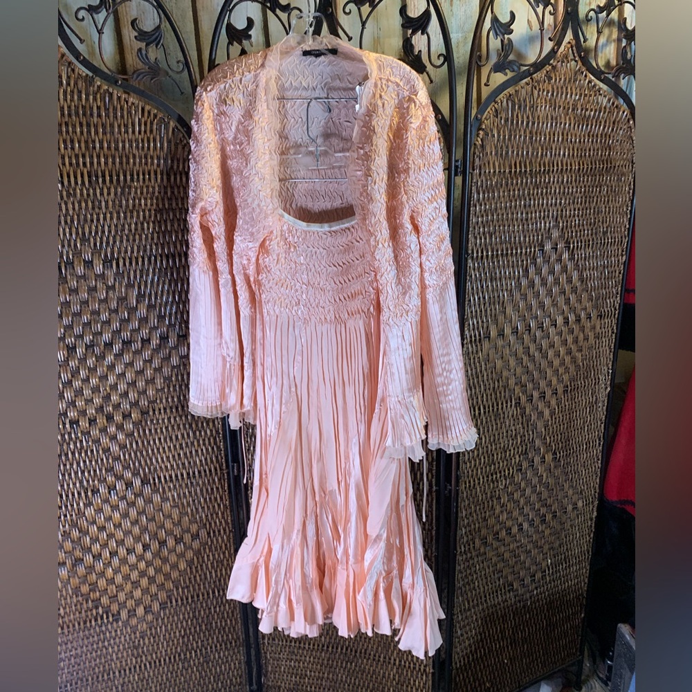 Vintage ACP Femme Peach Crinkle Fabric Plus Size Top and Skirt